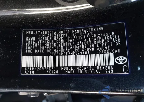 2021 Toyota Corolla Se from USA, damaged, VIN 5YFS4MCE2MP079484